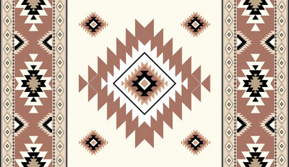 Seamless geometric ethnic pattern inspired by Native American tribal fabric. Traditional Aztec and Navajo style carpet and tile vector design on navy blue background. Perfect for textile, wrapping,