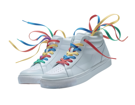 white sneakers with colorful laces isolated