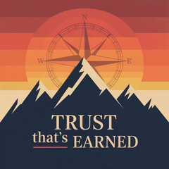 rust Thats Earned Compass Sunset Mountains Adventure Minimalist Poster Inspirational Quote Outdoor Exploration Graphic Stock Vector Art.