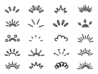 Hand-Drawn Black and White Burst, Sparkle, and Explosion Doodle Icon Set - Minimalist Comic Style Sunburst and Ray Accents for Design and Decoration