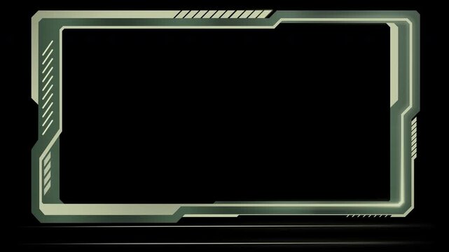 Futuristic animated frame with a glowing light effect designed for live streaming, gaming, or sci fi interfaces, featuring a military style design.4K includes transparent background with alpha channel