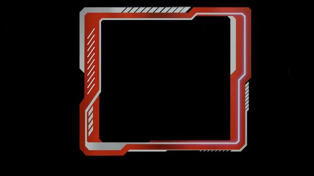 Futuristic animated red and silver metallic frame overlay for live streaming or gaming content, featuring a sleek, high tech border design. 4K includes alpha channel transparent for easy integration
