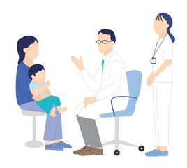 患者を診察する医者と看護師のシンプルイラスト素材