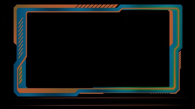 Animated futuristic interface frame overlay with glowing orange and blue accents. Perfect for live streaming. Gaming. Or high tech video presentations. 4K includes transparent background - Powered by Adobe