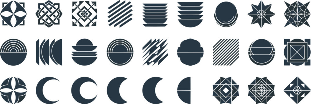 Modern Geometric Abstract Shapes and Patterns Collection - Versatile Vector Elements for Design Projects, Featuring Minimalist Icons and Creative Graphic Assets for Digital and Print Media