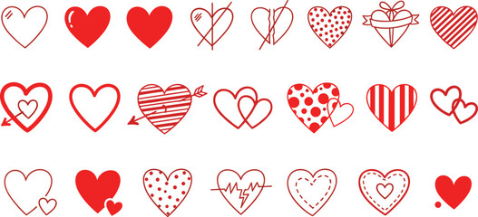 Collection of Red Heart Icons Various Styles for Valentine's Day and Romantic Designs