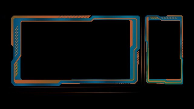 Animated futuristic hud overlay frame with glowing sci fi digital elements for live streaming, gameplay or broadcast, 4K includes transparent background and alpha channel for easy integration