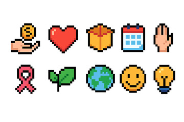 Plakat Colorful emoji pixel icon set. cartoon, retro emoticons in pixel art style collection.