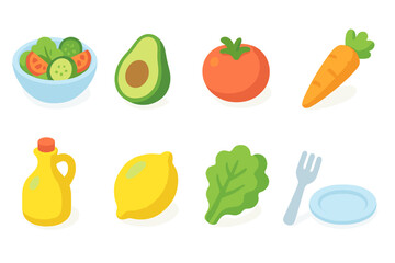 Food and kitchen 3d icon set. fresh ingredients and utensils in 3d style