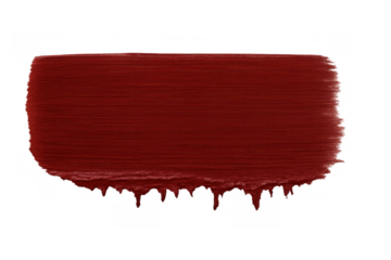 Red paint brush stroke with textured drips, abstract art element on transparent alpha channel background