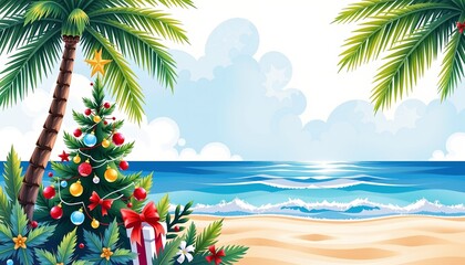 Cozy holiday moment by the beach christmas tree tropical paradise seaside vibrant colors