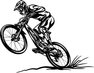 Sketch silhouette Cyclist Using Smartphone While Riding Bicycle Vector Illustration
