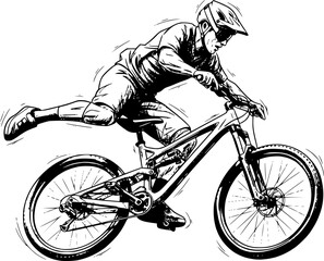 Sketch silhouette Cyclist Using Smartphone While Riding Bicycle Vector Illustration
