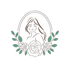 Elegant Woman with Floral Frame Logo – Feminine Beauty Salon and Natural Spa Branding Design