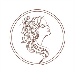 Elegant Woman Silhouette with Floral Hair in Circle Frame – Luxury Beauty Salon and Spa Logo Design