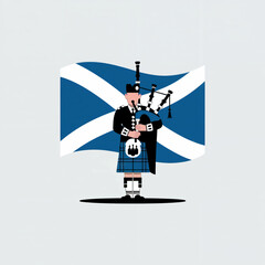St Andrews Day Scotland bagpiper silhouette saltire flag vector icon patriotic symbol 