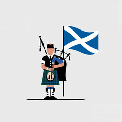 St Andrews Day Scotland bagpiper silhouette saltire flag vector icon patriotic symbol 