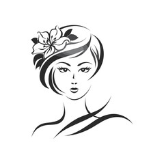 Elegant Beauty Salon Logo Design – Stylish Woman Face with Flower, Modern Feminine Spa and Hair Studio Branding Icon