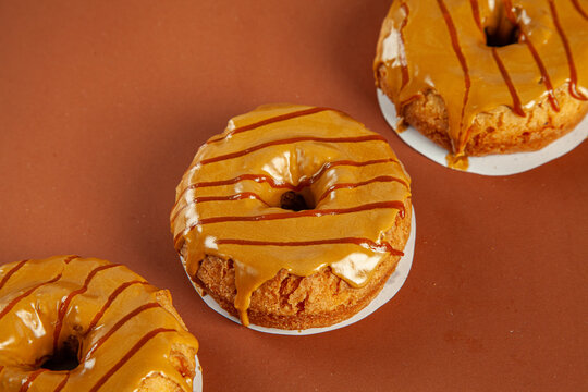Caramel topping doughnut with toffee filling brioche.