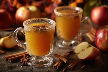 Hot Apple Cider Wassail Juice Cinnamon Stick Anise Fall Autumn Puimpkin Celebration Holiday Holidays Festive Cheer Illustration Background Image