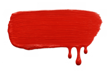 Red paint brush stroke with dripping texture, vibrant crimson smear, creative artistic background element on transparent