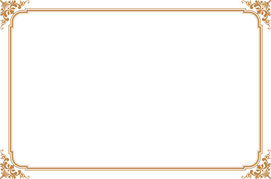 Elegant Gold Ornate Rectangular Border Frame with Vintage Scrollwork Corners. 1247