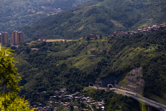 Hiking in Venezuela. View of the Caucaguita parish from the highway towards the east of the country. Gran Mariscal de Ayacucho Highway. View from Waraira Repano.