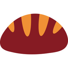 Stylized representation of a loaf of bread with deep red crust and orange stripes on a transparent background