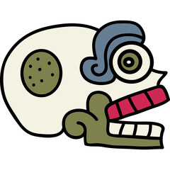 Stylized skull illustration with intricate details and muted colors against a transparent background cultural symbol with artistic representation