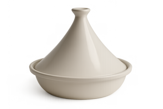 Traditional tagine dish with conical lid for slow cooking and preserving moisture, authentic north african cuisine