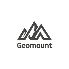 Gray stylized logo featuring mountain peaks and a text label below, on a plain white background