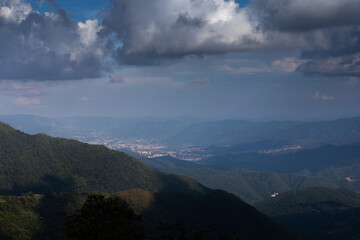 Hiking in Venezuela. View of the inland mountain range, part of the coastal mountain range. Topo Ayala trail in Waraira Repano National Park. Miranda State. Aerial view of Guarenas.