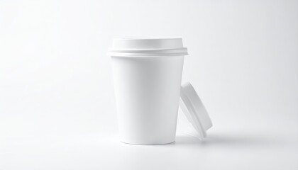 White paper coffee cup on grey background. Mockup for design