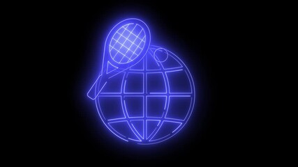 Neon light effect animation of a tennis racket icon with a globe - Powered by Adobe