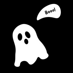 Cute Ghost Saying Boo on Black Background Halloween Illustration