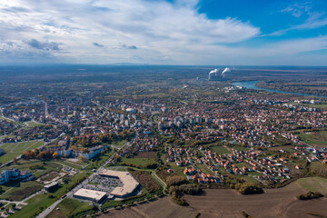 Obrenovac - Aerial view of Serbian city and Sava river