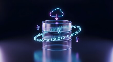 Cloud database with digital binary code and cloud computing technology concept