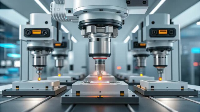 Advanced mechanical technology industry robotic milling cnc manufacturing precision automated production line with focused lighting and efficient