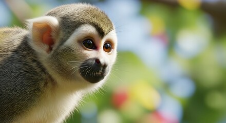 Obraz premium Squirrel monkey portrait. Perfect for nature, wildlife, or animal-themed projects. Use in educational materials, conservation campaigns, or children's content.