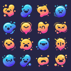 Colorful blob emojis convey playful feelings through abstract expressive faces