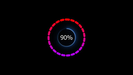 Naklejka premium 90% loading bar icon illustration. a modern neon red color neon loading illustration. on a black background. and creating a stunning 4k illustration.