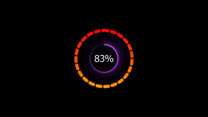 83% loading bar icon illustration. a modern neon red color neon loading illustration. on a black background. and creating a stunning 4k illustration.