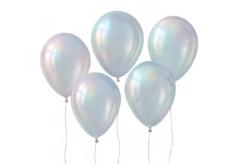 Iridescent balloons floating, featuring a pearlescent and shiny surface, perfect for celebrations with a transparent background