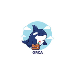 Cartoon Orca Traveling to Italy with Briefcase Illustration