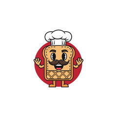 Chef Toast Character Illustration Wearing a Chef Hat and Mustache