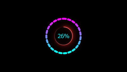 26% loading bar icon illustration. a modern neon red color neon loading illustration. on a black background. and creating a stunning 4k illustration.