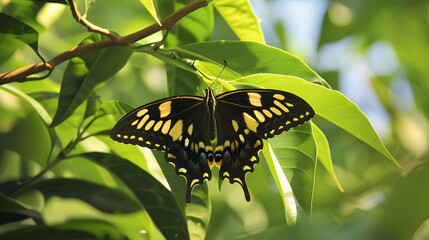 Butterfly on green leaf
