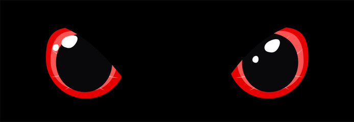 Red pair of glowing eyes dark background fantasy magic cartoon animal reptile feline mammal monster demon dragon shiny pupil vector illustration