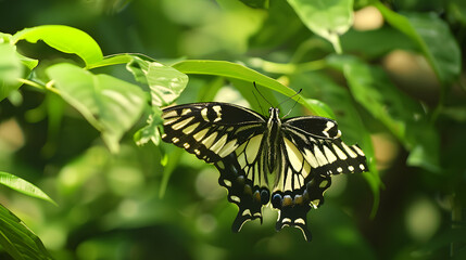 Butterfly on green leaf