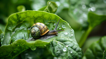 Snail on a Wet Leaf